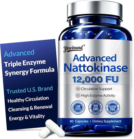 Ultimate Nattokinase 12,000FU Serrapeptase 360,000 SPU Lumbrokinase 10,000 FUV مكمل الإنزيم الثلاثي - مكمل Nattokinase لدعم القلب والأوعية الدموية والدورة الدموية، خالي من الغلوتين، 90 كبسولة in Kuwait