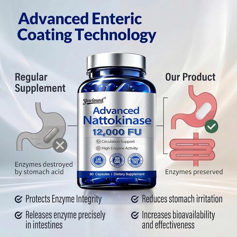 Ultimate Nattokinase 12,000FU Serrapeptase 360,000 SPU Lumbrokinase 10,000 FUV مكمل الإنزيم الثلاثي - مكمل Nattokinase لدعم القلب والأوعية الدموية والدورة الدموية، خالي من الغلوتين، 90 كبسولة in Kuwait