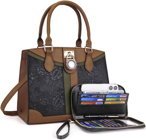 Qiyuer Purses with RFID Wallet Set, Women's PU Leather Handbag Medium Crossbody Satchel Top Handle Shoulder Tote Bag | PU leather in Saudi Arabia