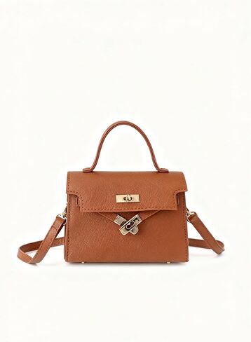 Womens Elegant Vegan Leather Shoulder Bag Mini Crossbody Top Handle Bag Gold Lock Closure for Daily Work Party Travel in Kuwait