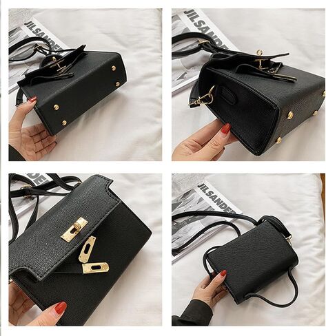 Womens Elegant Vegan Leather Shoulder Bag Mini Crossbody Top Handle Bag Gold Lock Closure for Daily Work Party Travel in Kuwait