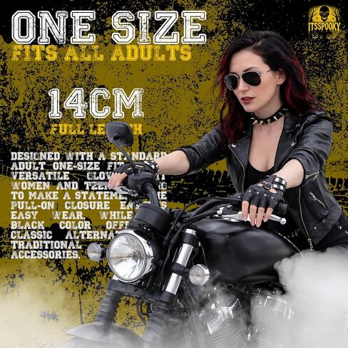 Ladies PU Leather Punk Gloves - 80s Style Punk Biker Fingerless Glove Driving Cycling Sports Cosplay Performance Half Finger Studded Gloves for Women Teens in Saudi Arabia