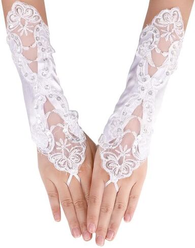 Specell Lace Sequins Beads Fingerless Gloves Womens Fingerless Satin Gloves For Bridal Wedding Prom Party Costume Accessories in Kuwait