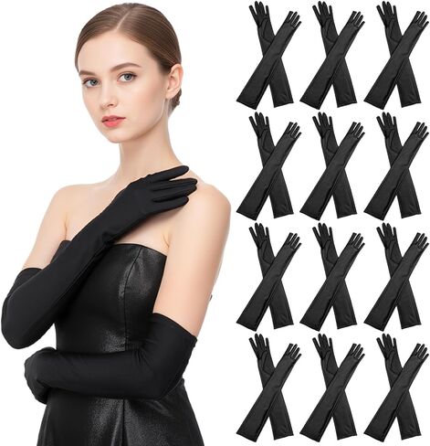 12 Pairs Long Gloves Women Formal Black Gloves Women Formal Opera Glove Stretchy Satin Lining Elastic Knit Wrist Length 20.49 Inches for Evening Party Wedding Prom Costume Accessories in Kuwait