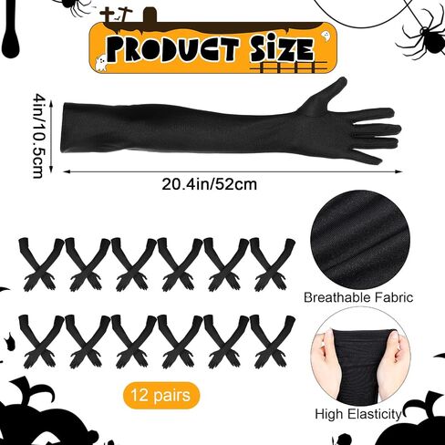 12 Pairs Long Gloves Women Formal Black Gloves Women Formal Opera Glove Stretchy Satin Lining Elastic Knit Wrist Length 20.49 Inches for Evening Party Wedding Prom Costume Accessories in Kuwait