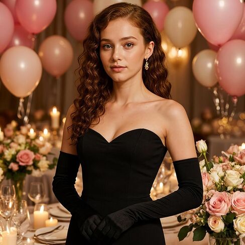 12 Pairs Long Gloves Women Formal Black Gloves Women Formal Opera Glove Stretchy Satin Lining Elastic Knit Wrist Length 20.49 Inches for Evening Party Wedding Prom Costume Accessories in Kuwait