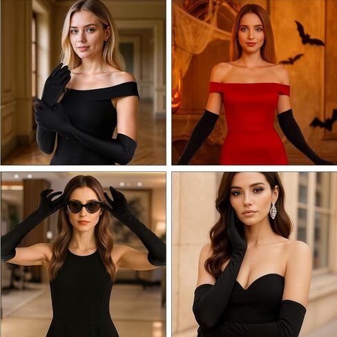 12 Pairs Long Gloves Women Formal Black Gloves Women Formal Opera Glove Stretchy Satin Lining Elastic Knit Wrist Length 20.49 Inches for Evening Party Wedding Prom Costume Accessories in Kuwait