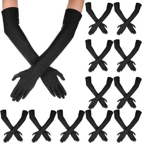 12 Pairs Long Gloves Women Formal Black Gloves Women Formal Opera Glove Stretchy Satin Lining Elastic Knit Wrist Length 20.49 Inches for Evening Party Wedding Prom Costume Accessories in Kuwait