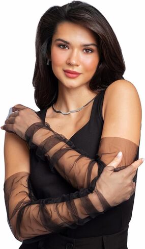 Long Tulle Gloves Fingerless Gloves Wedding Bridal Black in Kuwait