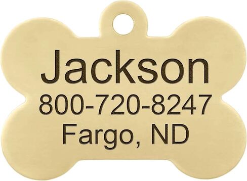 DogIDs Personalized Bone Shaped Dog Identification Tag, Custom Laser Engraved Double Sided ID Tag with S-Hook and Split Ring - Brass, Small, 1 3/16 in x 7/8 in in Saudi Arabia