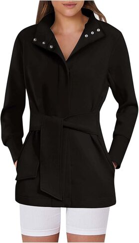 Women's Trench Coat Short Casual Spring Fall Fashion jackets 2024 Classic Lapel Overcoat Outerwear With Belt in Saudi Arabia