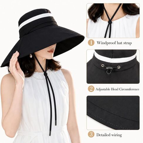 Women Wide Brim Sun Hat 2 in 1 UV Protection Bucket Fishing Hats for Safari Hiking Garden with Detachable Crown in Saudi Arabia