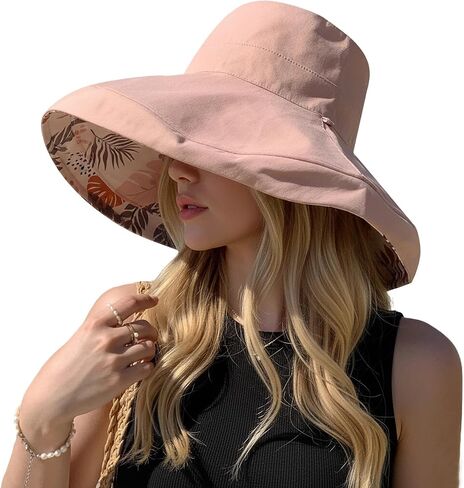 Women Wide Brim Sun Hat 2 in 1 UV Protection Bucket Fishing Hats for Safari Hiking Garden with Detachable Crown in Saudi Arabia