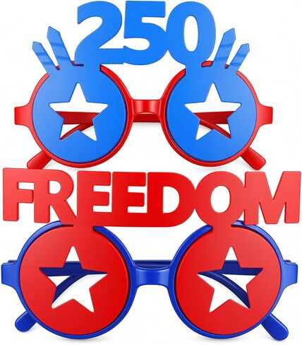 2 Pack 4th of July Glasses — 250th Anniversary Star Sunglasses with "250" & "FREEDOM" Design | Red Blue Patriotic Party Favors for Independence Day Parade BBQ Photo Booth Props, Kids Adults in Saudi Arabia