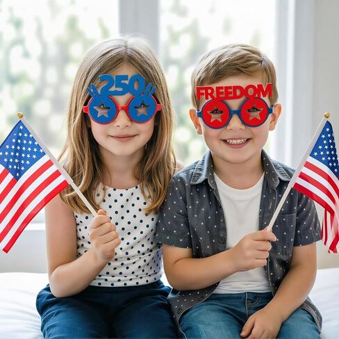 2 Pack 4th of July Glasses — 250th Anniversary Star Sunglasses with "250" & "FREEDOM" Design | Red Blue Patriotic Party Favors for Independence Day Parade BBQ Photo Booth Props, Kids Adults in Saudi Arabia
