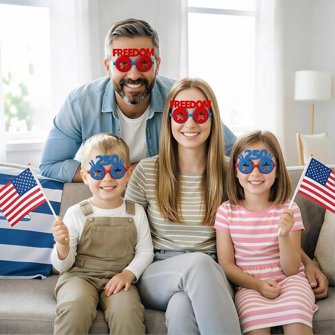 2 Pack 4th of July Glasses — 250th Anniversary Star Sunglasses with "250" & "FREEDOM" Design | Red Blue Patriotic Party Favors for Independence Day Parade BBQ Photo Booth Props, Kids Adults in Saudi Arabia