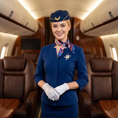 20 Pcs 4 Set Women Flight Attendant Costume Accessories Stewardess Outfits Bellhop Hat Scarf Sunglasses Gloves Badge in Kuwait