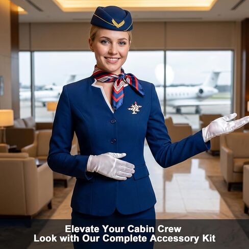 20 Pcs 4 Set Women Flight Attendant Costume Accessories Stewardess Outfits Bellhop Hat Scarf Sunglasses Gloves Badge in Kuwait