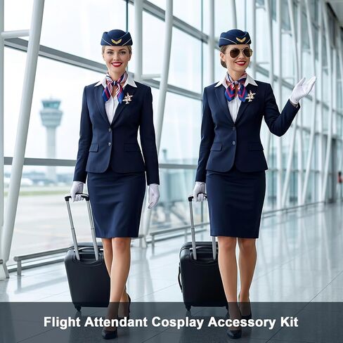 20 Pcs 4 Set Women Flight Attendant Costume Accessories Stewardess Outfits Bellhop Hat Scarf Sunglasses Gloves Badge in Kuwait