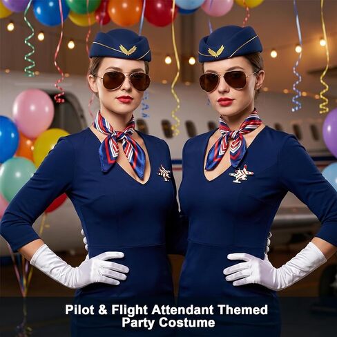 20 Pcs 4 Set Women Flight Attendant Costume Accessories Stewardess Outfits Bellhop Hat Scarf Sunglasses Gloves Badge in Kuwait