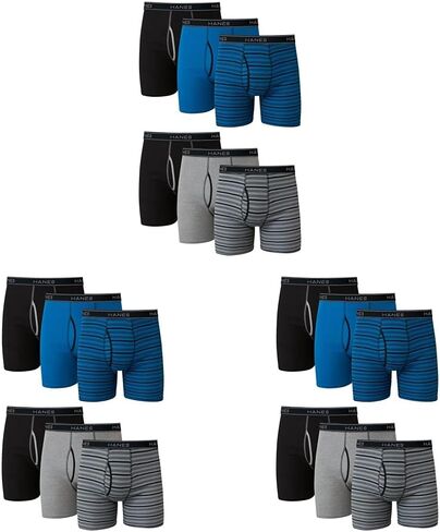 Hanes Men Boxer Briefs, Cool Dri Moisture-Wicking Underwear, Cotton No-Ride-up for Men, 18 Pack - Striped Assorted, Multi-Packs Available in Kuwait