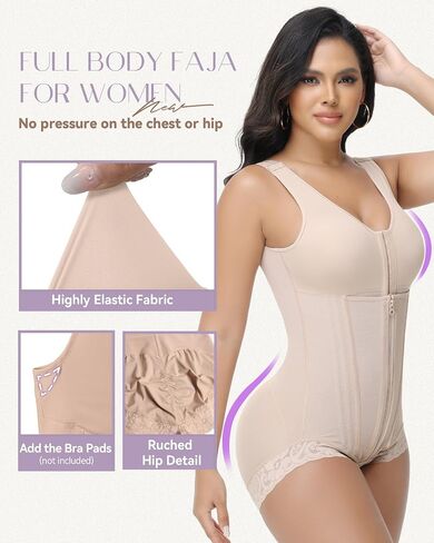 SHAPSHE Faja Columbiana Reductora Y مولديادورا المرحلة 2 3 ملابس ضغط عالية بعد الولادة شد البطن كامل الجسم مع حمالة صدر للنساء تان XS in Kuwait