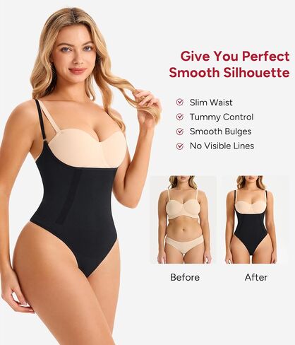 Nebility Shapewear for Women Bodysuit Tummy Control Body Shaper Open Bust Slim Belly Seamless Thong Body Suits in Kuwait