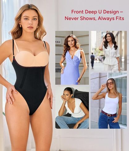 Nebility Shapewear for Women Bodysuit Tummy Control Body Shaper Open Bust Slim Belly Seamless Thong Body Suits in Kuwait