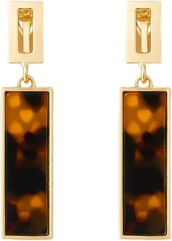 Clip On Earrings for Women, Dainty Geometric Resin Drop Design with Golden Finish, Elegant Social Gathering Earrings for Ladies in Saudi Arabia