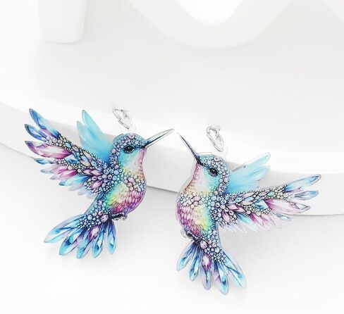 Hummingbird Earrings, Clip on Earrings for Women Non Pierced Screw Back Hypoallergenic 2D Acrylic Dangling Novelty Fun Blue Colorful Cute Humming Bird Drop Dangle Jewelry in Saudi Arabia