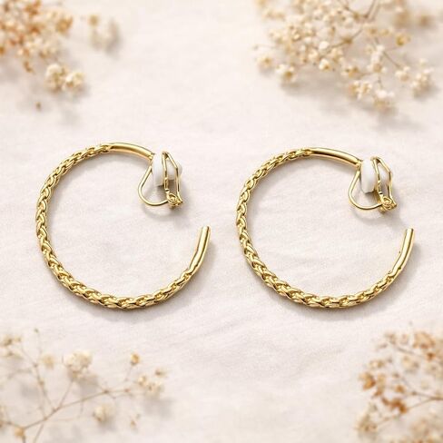 Clip On Earrings for Women, 14K Gold/Silver Statement Hoop Earrings Trendy Hypoallergenic Twisted Dangle Drop Earrings for Non Pierced Ears Jewelry Gifts in Saudi Arabia