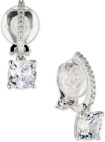 Nadri Clip On Earrings for Women - Rhodium Plated Dangly Clip On Earrings With Cushion Cut Cubic Zirconia Stones - Jewelry for Women in Saudi Arabia