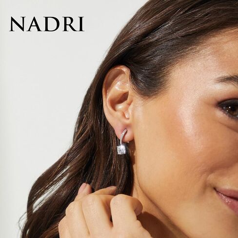Nadri Clip On Earrings for Women - Rhodium Plated Dangly Clip On Earrings With Cushion Cut Cubic Zirconia Stones - Jewelry for Women in Saudi Arabia