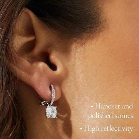 Nadri Clip On Earrings for Women - Rhodium Plated Dangly Clip On Earrings With Cushion Cut Cubic Zirconia Stones - Jewelry for Women in Saudi Arabia