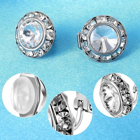 6Pairs Silver Clip on Earrings for Women, Dance Competition Earrings, Round Rhinestone Crystal Halo Earring for ance Stage Opera Performance Wedding Party Jewelry in Kuwait