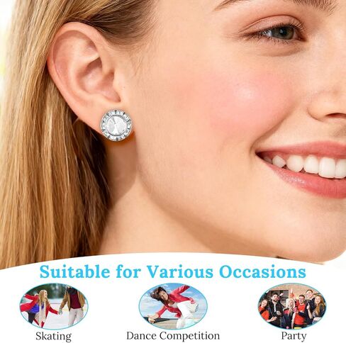 6Pairs Silver Clip on Earrings for Women, Dance Competition Earrings, Round Rhinestone Crystal Halo Earring for ance Stage Opera Performance Wedding Party Jewelry in Kuwait