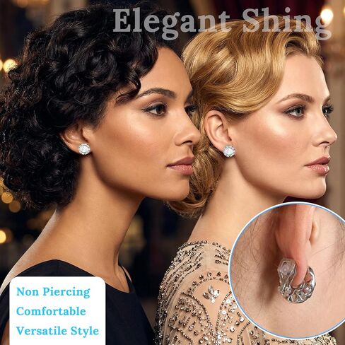 6Pairs Silver Clip on Earrings for Women, Dance Competition Earrings, Round Rhinestone Crystal Halo Earring for ance Stage Opera Performance Wedding Party Jewelry in Kuwait