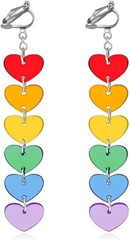 Rainbow Clip on Earrings for Women Men Long Colorful Layered Tassel Earrings Jewelry Gift in Kuwait