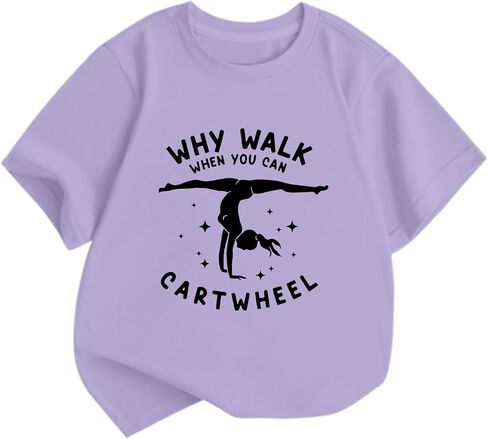 Cute Gymnastics Shirts for Girls Why Walk When You Can Cartwheel T-Shirts Kids Graphic Tees Short Sleeve Preppy Tops in Saudi Arabia