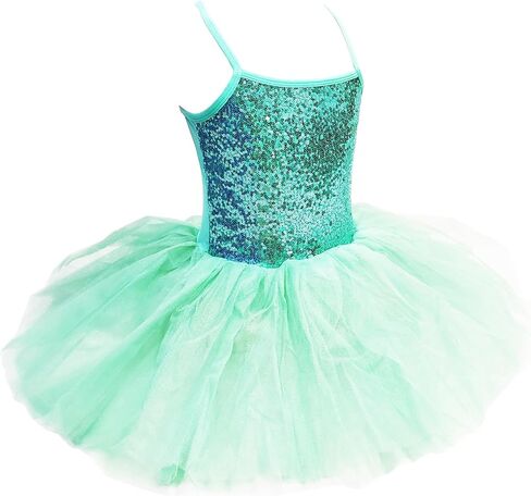 Kids Girls Sequined Spaghetti Straps Leotard Skirt Ballet Dance Tutu Sweetheart Ballerina Costume in Kuwait