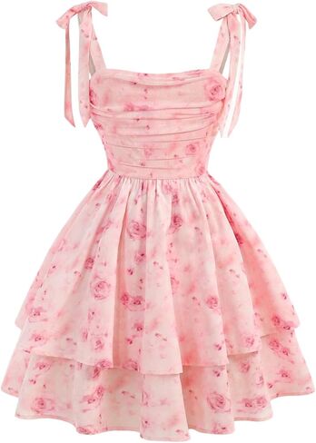 Verdusa Girl's Summer Outfits Flower Girl Summer Dress Floral Ruffle Tiered Sleeveless Short Graduation Dresses in Kuwait
