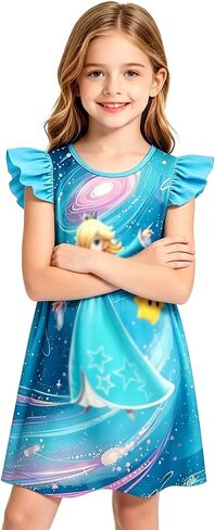 Girls Kids Cute Summer Casual Dress Flutter Sleeve Dresses 5-12 Years in Saudi Arabia