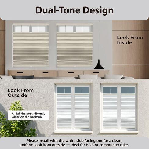 DEZ FURNISHINGS Cordless 1.5 ظل خلوي من أعلى إلى أسفل من أسفل إلى أعلى، موفر للطاقة، 58 بوصة عرض × 64 بوصة ارتفاع، عاجي in Kuwait
