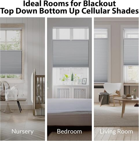 DEZ FURNISHINGS Cordless 1.5 ظل خلوي من أعلى إلى أسفل من أسفل إلى أعلى، موفر للطاقة، 58 بوصة عرض × 64 بوصة ارتفاع، عاجي in Kuwait