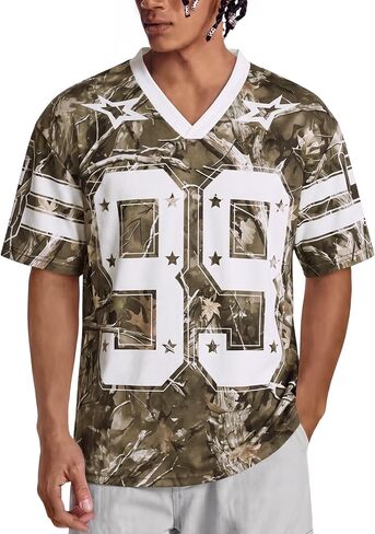 Men's Jersey T-Shirts V-Neck Oversized Stretch Mesh Tops Number Print Graphic Y2K Vintage Streetwear Summer Tees in Saudi Arabia