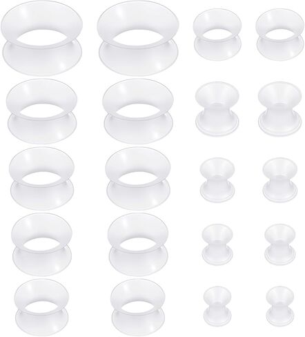 6G-20mm Thin & Thick Silicone Ear Gauges Stretching Kit 20Pcs Double Flared Flexible Tunnels Plugs Soft Starter Stretchers Expander Clear Earring Piercings Jewelry for Men Women in Kuwait