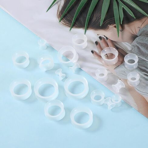 6G-20mm Thin & Thick Silicone Ear Gauges Stretching Kit 20Pcs Double Flared Flexible Tunnels Plugs Soft Starter Stretchers Expander Clear Earring Piercings Jewelry for Men Women in Kuwait