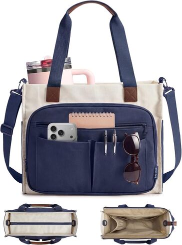 BAGSMART Canvas Tote Bag for Women, Work Tote Bag with Zipper, Crossbody Handbag for Travel Teacher Nurse in Kuwait