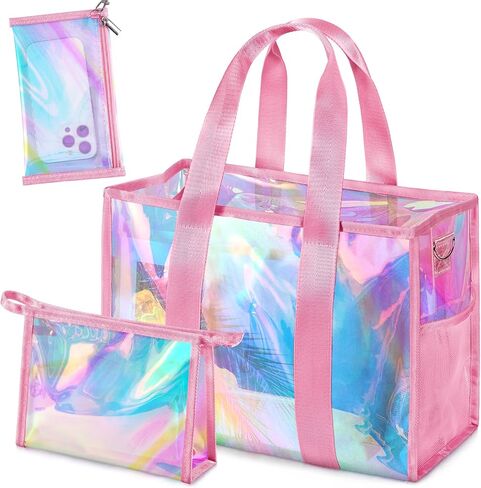 Iridescent Beach Tote Bag for Women - Waterproof Pool & Swim Bag with Detachable Makeup Case & Phone Pouch in Kuwait