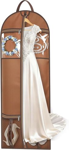MISSLO 60" Dress Bags for Gowns Long with 4 Large Pockets Garment Bags for Travel for Women Heavy Duty Wedding Dress Bag for Hanging Clothes Garment Covers, Beige in Kuwait